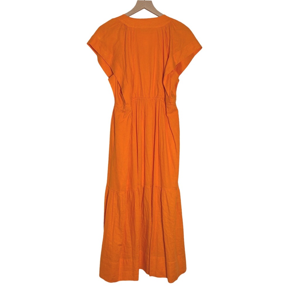 Anthropologie Renee Flutter Sleeve Orange Linen Blend Tiered Midi Dress Medium